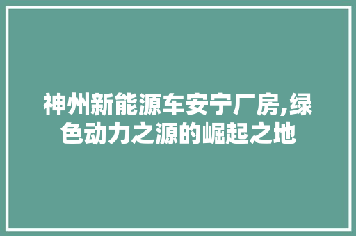 神州新能源车安宁厂房,绿色动力之源的崛起之地