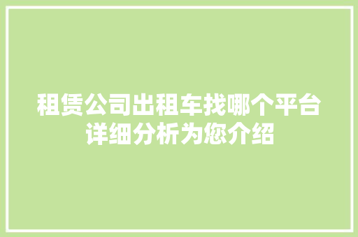 租赁公司出租车找哪个平台详细分析为您介绍