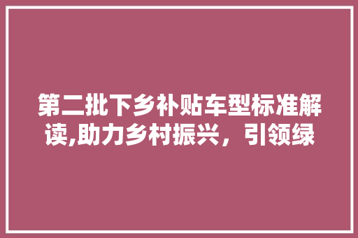 第二批下乡补贴车型标准解读,助力乡村振兴，引领绿色发展