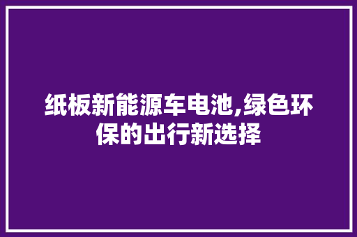 纸板新能源车电池,绿色环保的出行新选择