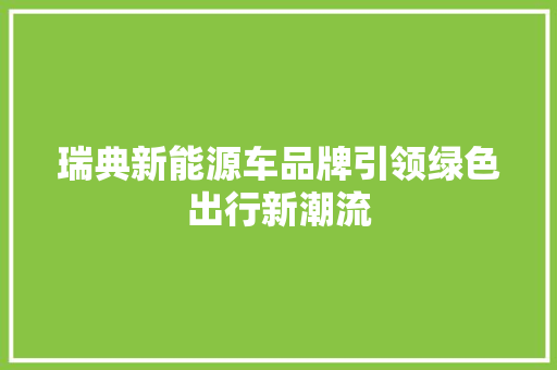 瑞典新能源车品牌引领绿色出行新潮流