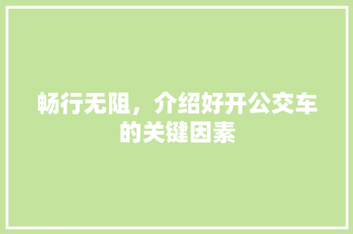 畅行无阻，介绍好开公交车的关键因素 自动驾驶