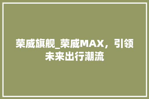 荣威旗舰_荣威MAX，引领未来出行潮流