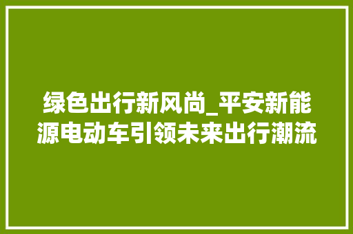 绿色出行新风尚_平安新能源电动车引领未来出行潮流 车载导航