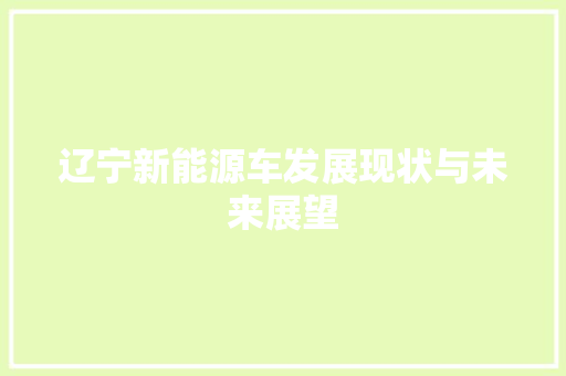 辽宁新能源车发展现状与未来展望