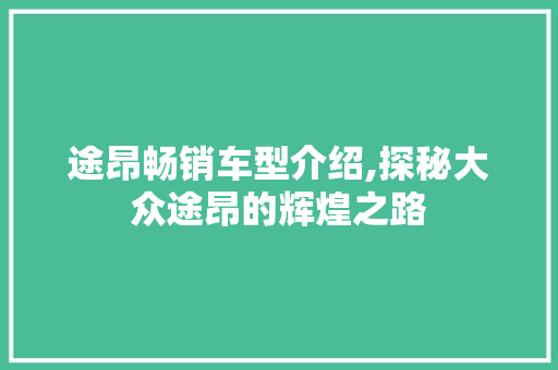 途昂畅销车型介绍,探秘大众途昂的辉煌之路