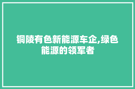 铜陵有色新能源车企,绿色能源的领军者