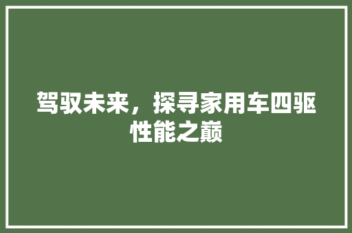 驾驭未来，探寻家用车四驱性能之巅 新车资讯