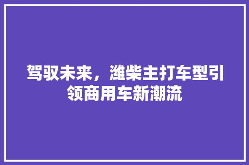 驾驭未来，潍柴主打车型引领商用车新潮流