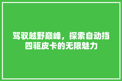 驾驭越野巅峰，探索自动挡四驱皮卡的无限魅力 新车资讯