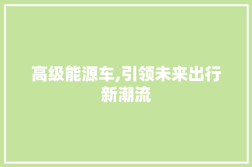 高级能源车,引领未来出行新潮流