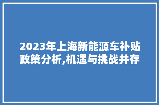 2023年上海新能源车补贴政策分析,机遇与挑战并存