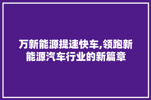 万新能源提速快车,领跑新能源汽车行业的新篇章