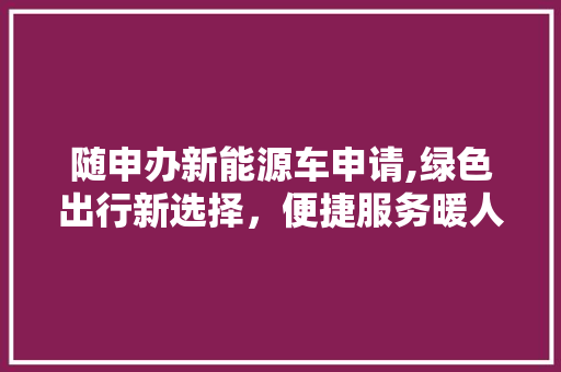 随申办新能源车申请,绿色出行新选择，便捷服务暖人心