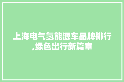 上海电气氢能源车品牌排行,绿色出行新篇章
