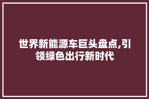 世界新能源车巨头盘点,引领绿色出行新时代