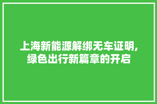 上海新能源解绑无车证明,绿色出行新篇章的开启