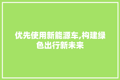 优先使用新能源车,构建绿色出行新未来