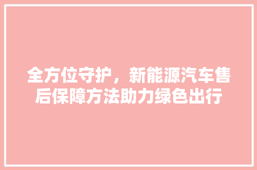 全方位守护，新能源汽车售后保障方法助力绿色出行