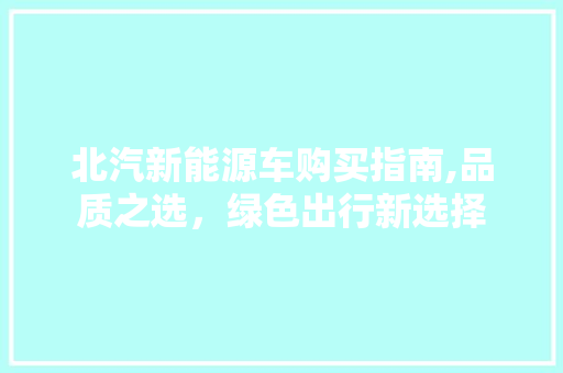 北汽新能源车购买指南,品质之选，绿色出行新选择