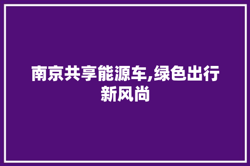 南京共享能源车,绿色出行新风尚 新能源汽车