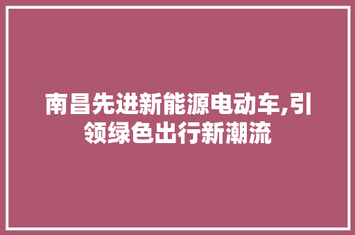 南昌先进新能源电动车,引领绿色出行新潮流