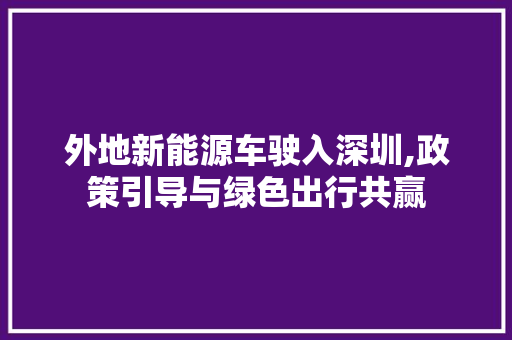 外地新能源车驶入深圳,政策引导与绿色出行共赢