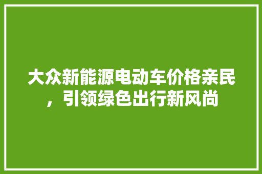 大众新能源电动车价格亲民，引领绿色出行新风尚