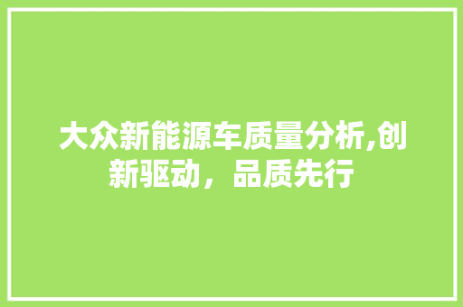 大众新能源车质量分析,创新驱动，品质先行