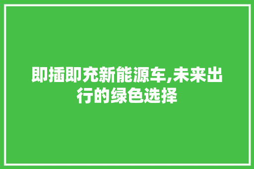 即插即充新能源车,未来出行的绿色选择