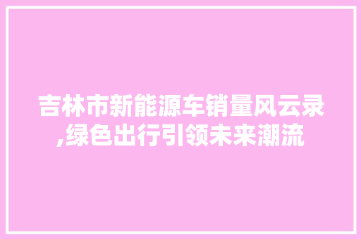 吉林市新能源车销量风云录,绿色出行引领未来潮流