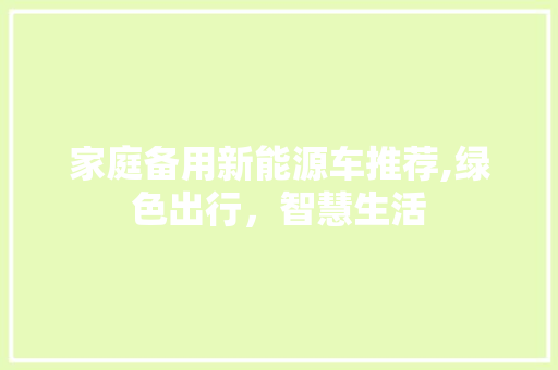 家庭备用新能源车推荐,绿色出行，智慧生活 车型评测