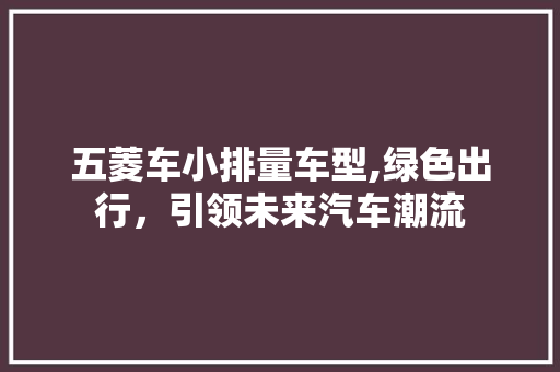 五菱车小排量车型,绿色出行，引领未来汽车潮流