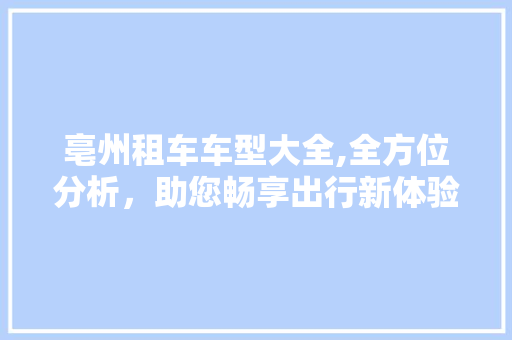 亳州租车车型大全,全方位分析，助您畅享出行新体验