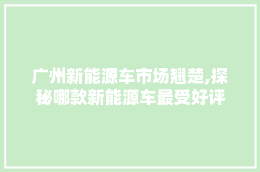 广州新能源车市场翘楚,探秘哪款新能源车最受好评