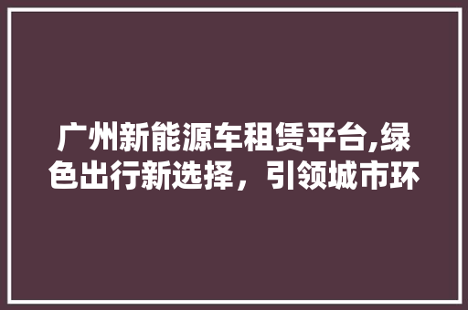 广州新能源车租赁平台,绿色出行新选择，引领城市环保潮流