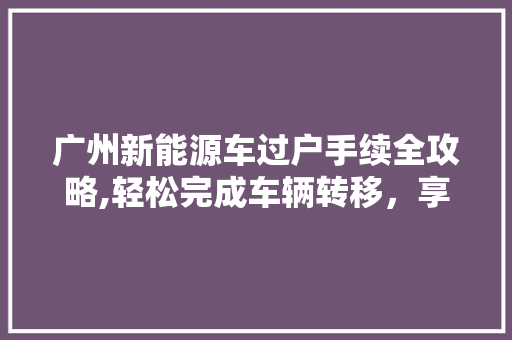 广州新能源车过户手续全攻略,轻松完成车辆转移，享受绿色出行