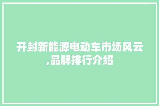 开封新能源电动车市场风云,品牌排行介绍