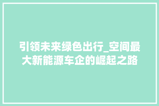 引领未来绿色出行_空间最大新能源车企的崛起之路