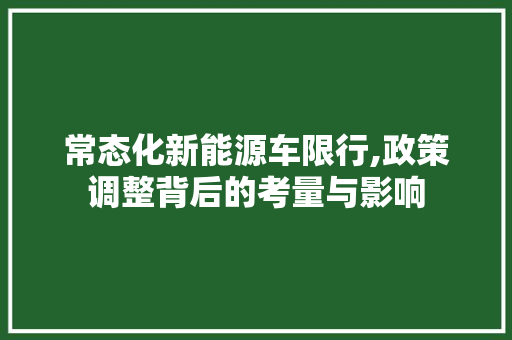 常态化新能源车限行,政策调整背后的考量与影响