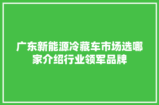 广东新能源冷藏车市场选哪家介绍行业领军品牌