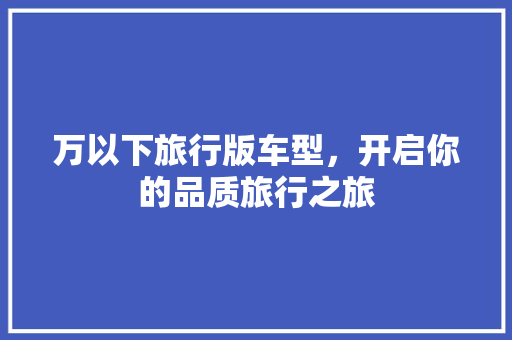 万以下旅行版车型，开启你的品质旅行之旅