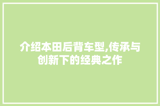 介绍本田后背车型,传承与创新下的经典之作