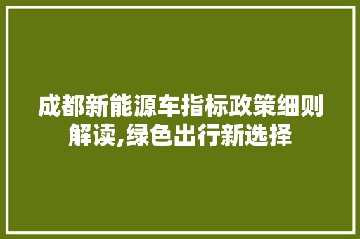 成都新能源车指标政策细则解读,绿色出行新选择