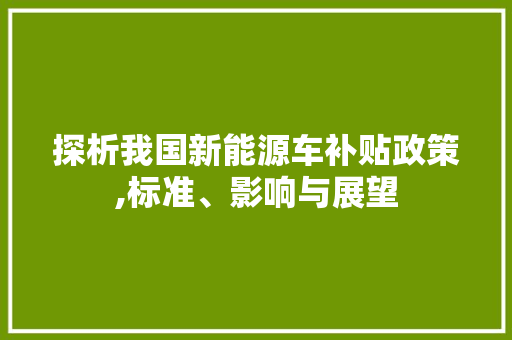 探析我国新能源车补贴政策,标准、影响与展望