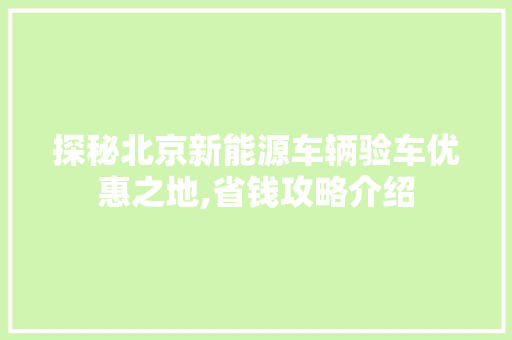探秘北京新能源车辆验车优惠之地,省钱攻略介绍