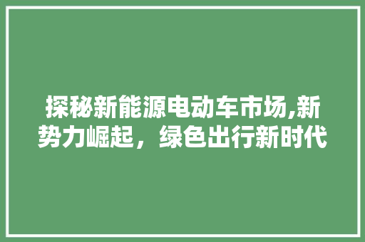探秘新能源电动车市场,新势力崛起，绿色出行新时代