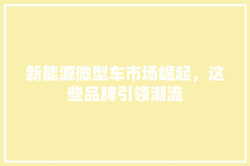 新能源微型车市场崛起，这些品牌引领潮流