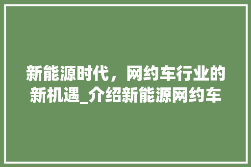 新能源时代，网约车行业的新机遇_介绍新能源网约车赚钱之路 新车资讯