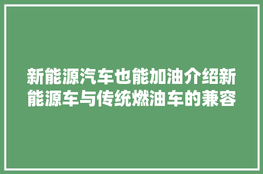 新能源汽车也能加油介绍新能源车与传统燃油车的兼容之路